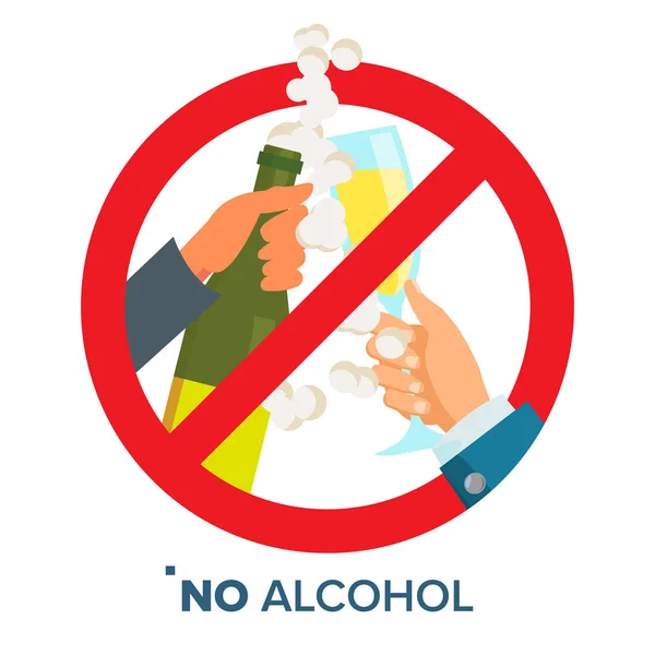 Sin Vector de Signo de Alcohol. Atraviesa el Círculo Rojo. Prohibición de bebidas alcohólicas. Ilustración plana aislada de la historieta — Vector de stock