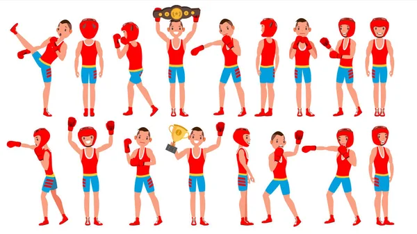 Mannelijke uitoefening boksen Vector. Actieve Sport levensstijl. Atleet In actie. Cartoon karakter illustratie — Stockvector