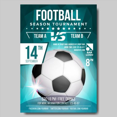 Futbol Poster vektör. Banner reklam. Spor olay duyuru. Top. Duyuru, oyun, lig tasarım. Şampiyonluk illüstrasyon