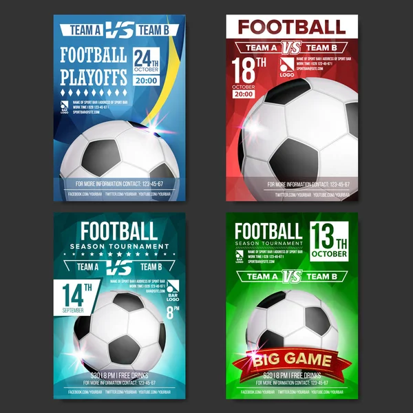Futbol Poster Set vektör. Spor Bar promosyon için tasarım. Futbol topu. Modern turnuva. Spor olay duyuru. Banner reklam. Şablon çizimi — Stok Vektör