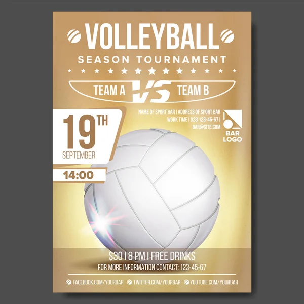 Volleyball Poster Vector. Banner Advertising. Sand Beach. Sport Event Announcement. A4 Size. Game, League Design. Championship Label Illustration — Stock Vector