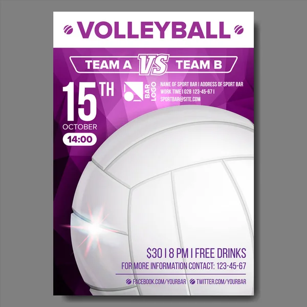 Volleyball Poster Vector. Sport Event Announcement. Banner Advertising. Event Promo. Template Design. Professional League. Event Illustration — Stock Vector