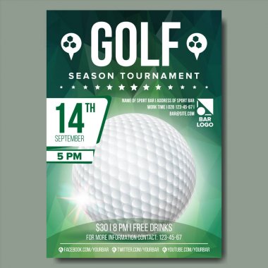 Golf Poster vektör. Banner reklam. Spor olay duyuru. Top. A4 boyutunda. Duyuru, oyun, lig tasarım. Şampiyonluk etiket illüstrasyon