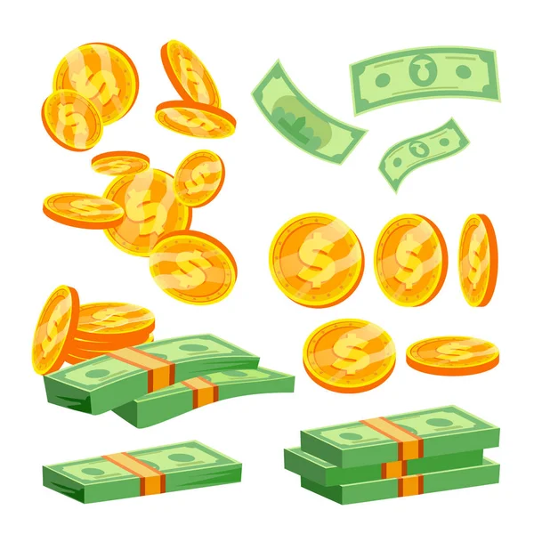 Packages Of Banknotes Vector. Pile Of Cash. Dollar Stack. Hundreds Of Dollars. Isolated Flat Cartoon Illustration — Stock Vector