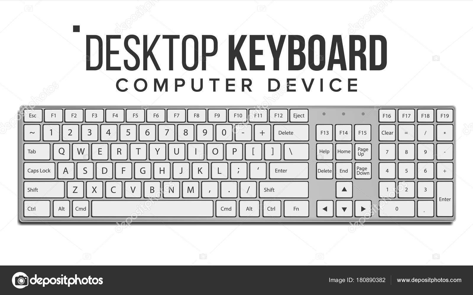 Desktop Keyboard Vector. Top View. Modern Device. QWERTY Alphabet