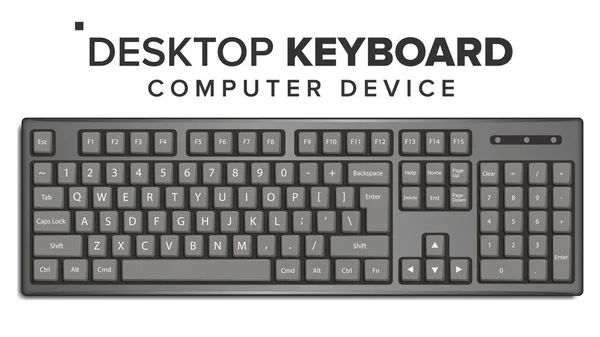 Vector de teclado de escritorio. 3D Realistic Classic Computer Keyboard Mockup. Aislado en la ilustración blanca — Archivo Imágenes Vectoriales