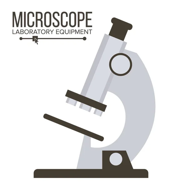 Mikroskop Terisolasi Vektor. Peralatan Laboratorium Sekolah Biologi. Simbol Pendidikan Sains. Ilustrasi Datar - Stok Vektor