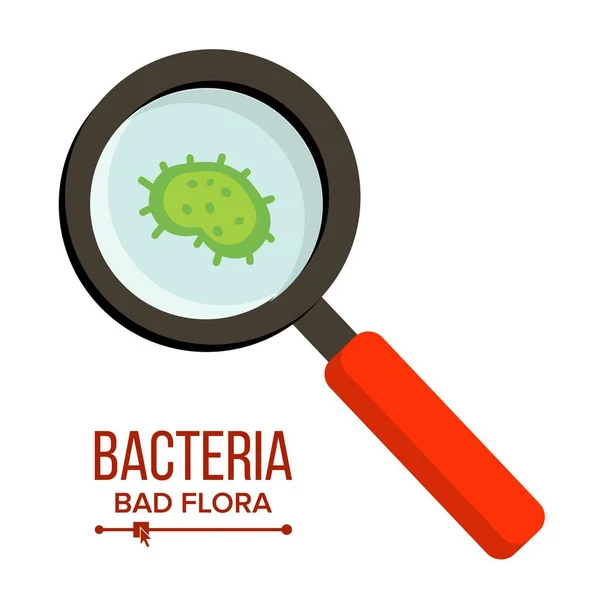 Magnifer І Germs Вектор. Бактерії потрапляють крізь чарівне скло. Мікроби. Гігієна, охорона здоров'я, концепція ризику захворювань. Ізольована плоска ілюстрація — стоковий вектор