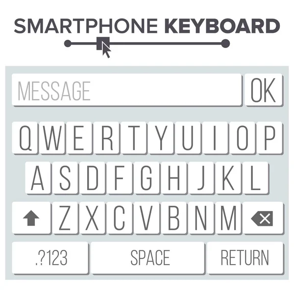 Vektor, smartphone klávesnice. ABC abecední tlačítka. Pro mobilní zařízení. Vektorové ilustrace plochá — Stockový vektor