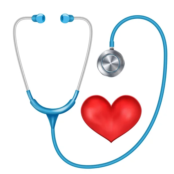 Realistische stethoscoop geïsoleerde Vector. Medische apparatuur. Rood hart. Illustratie — Stockvector