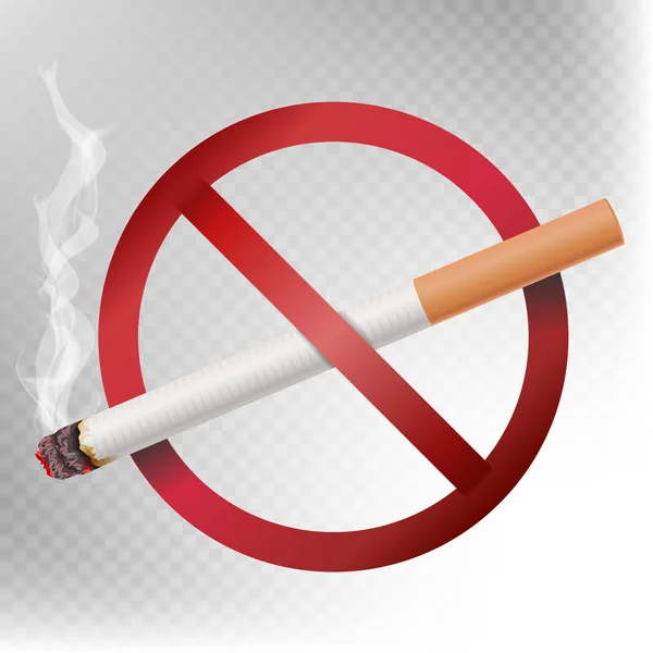 No Smoking Sign Vector. Illustration Isolated On Transparent Background. Cigarette With Smoke And Red No Smoking Area Label Symbol. — Stock Vector