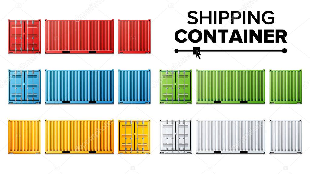 Shipping Cargo Container Set Vector. Freight Shipping Container Concept. Logistics, Transportation. Isolated On White Background Illustration