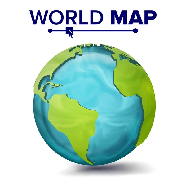 Вектор карты мира. 3d Planet Spere. Земля с континентами. Северная Америка, Южная Америка, Африка, Европа. Изолированная иллюстрация — стоковый вектор