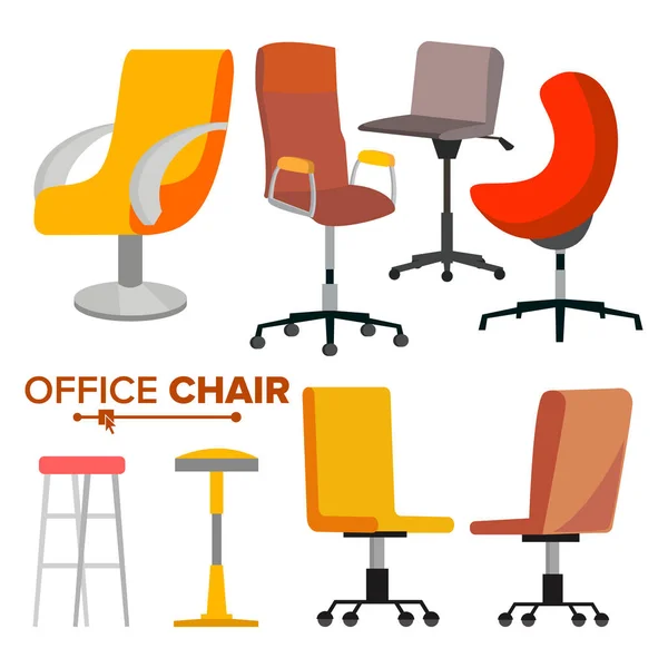 Office Chairs Set Vector. Business Hiring And Recruiting. Empty Chair Seat For Employee. Ergonomic Armchair For Executive Director. Modern Furniture Icon Illustration — Stock Vector