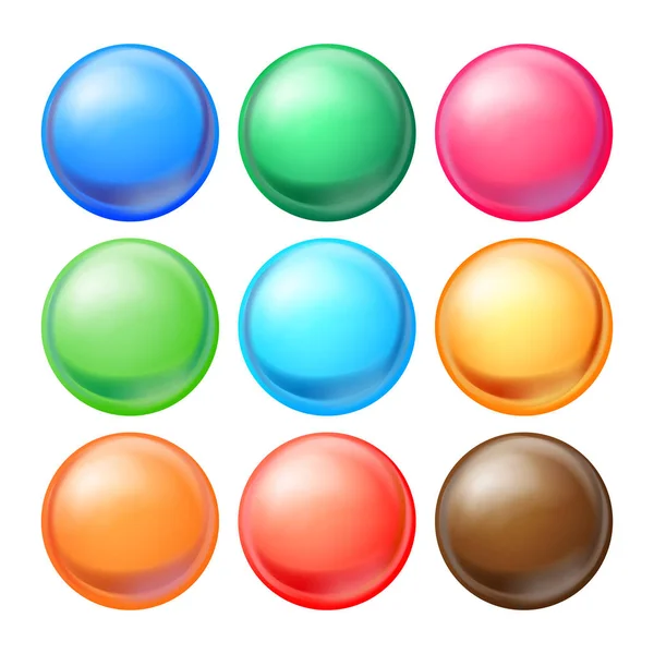 Ensemble de sphères rondes vecteur. Set Sphères multicolores opaques avec glares, ombres. Résumé Ellipse, boule, bulle, bouton, insigne. Illustration réaliste isolée — Image vectorielle