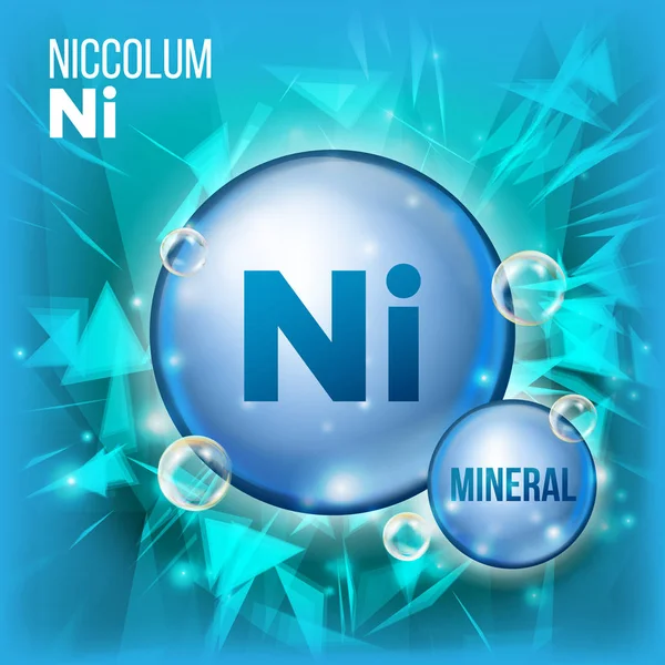 Ni Niccolum ベクトル。鉱物の青い錠剤のアイコン。ビタミン カプセル錠剤アイコン。美容、化粧品、ヒース プロモーション広告デザインの物質。化学式と 3 d のミネラル複合体。図 — ストックベクタ