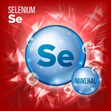 Se selenyum vektör. Mineral mavi hap simgesi. Vitamini kapsül Pill simgesi. Madde için güzellik, kozmetik, Heath Promo reklam tasarım. Kimyasal formülü ile 3D mineral kompleksi. İllüstrasyon