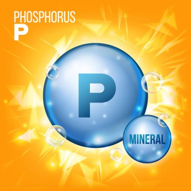 P Phosphorus Vector. Mineral Blue Pill Icon. Vitamin Capsule Pill Icon. Substance For Beauty, Cosmetic, Heath Promo Ads Design. 3D Mineral Complex With Chemical Formula. Illustration clipart