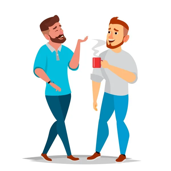 Talking Men Vector. Laughing Friends, Office Colleagues. Communicating Male. Business Person. Situation. Isolated Flat Cartoon Illustration — Stock Vector