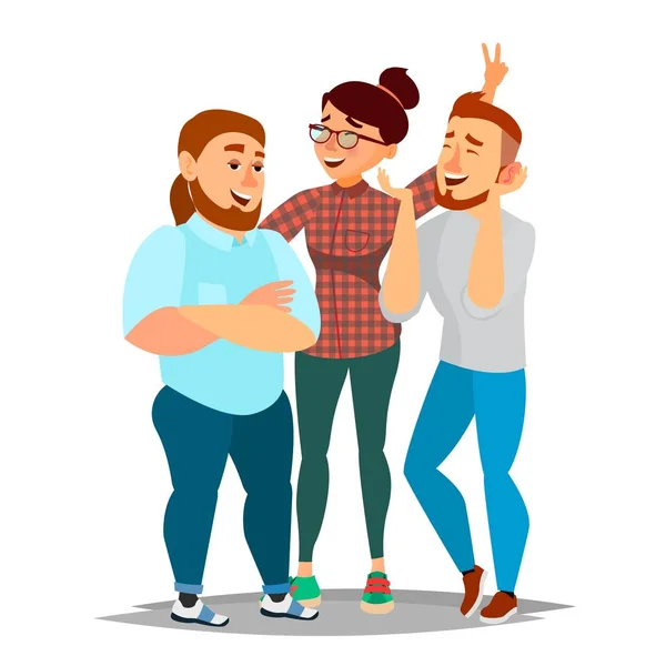 People Group Taking Photo Vector. Laughing Friends, Office Colleagues. Man And Women Take A Picture. Friendship Concept. Isolated Flat Cartoon Illustration — Stock Vector