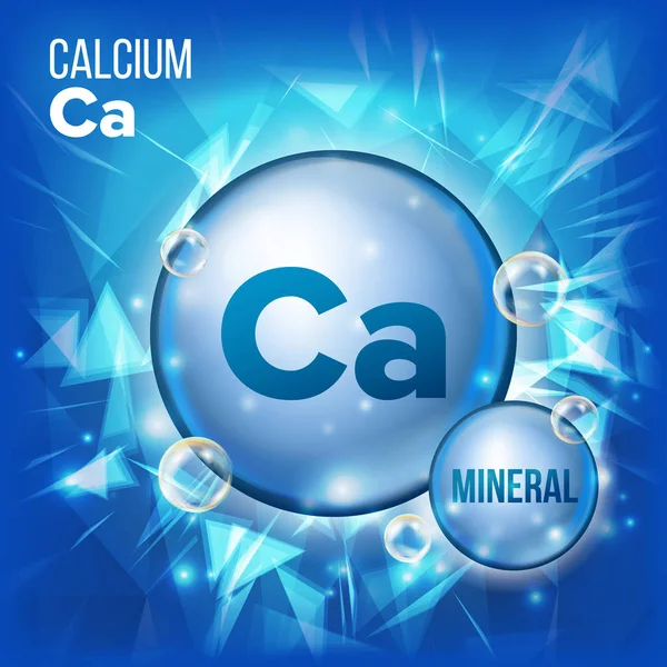 Ca カルシウム ベクトル。鉱物の青い錠剤のアイコン。ビタミン カプセル錠剤アイコン。美容、化粧品、ヒース プロモーション広告デザインの物質。化学式と 3 d のミネラル複合体。図 — ストックベクタ