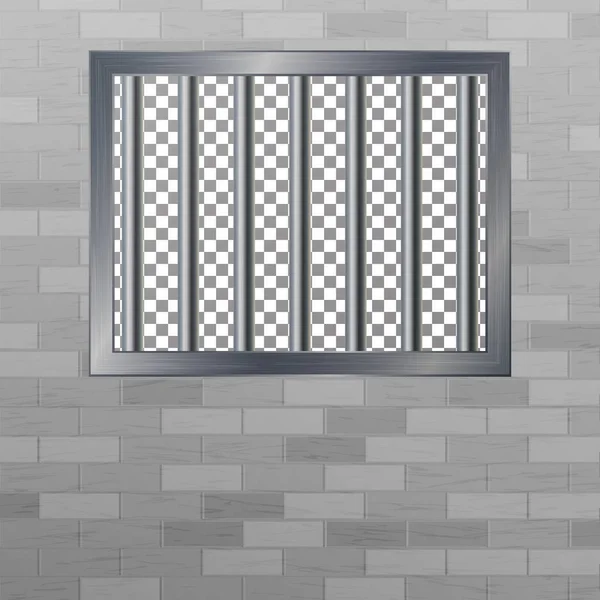 Ventana en Pokey con barras. Muro de ladrillo. Concepto de ruptura de la cárcel vectorial. Red penitenciaria aislada . — Vector de stock