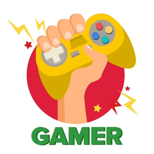 Gamer Hand med Joy Stick vektor. Spelkoncept. Video Game Console, Controller Symbol, Gamepad. Isolerad platta tecknad Illustration — Stock vektor