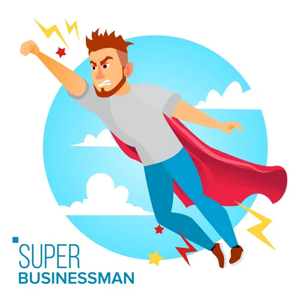 Super Businessman Character Vector. Red Cape. Homme d'affaires qui vole vers le succès. Concept de leadership. Superhéros créatif d'affaires moderne. Illustration de dessin animé plat isolé — Image vectorielle