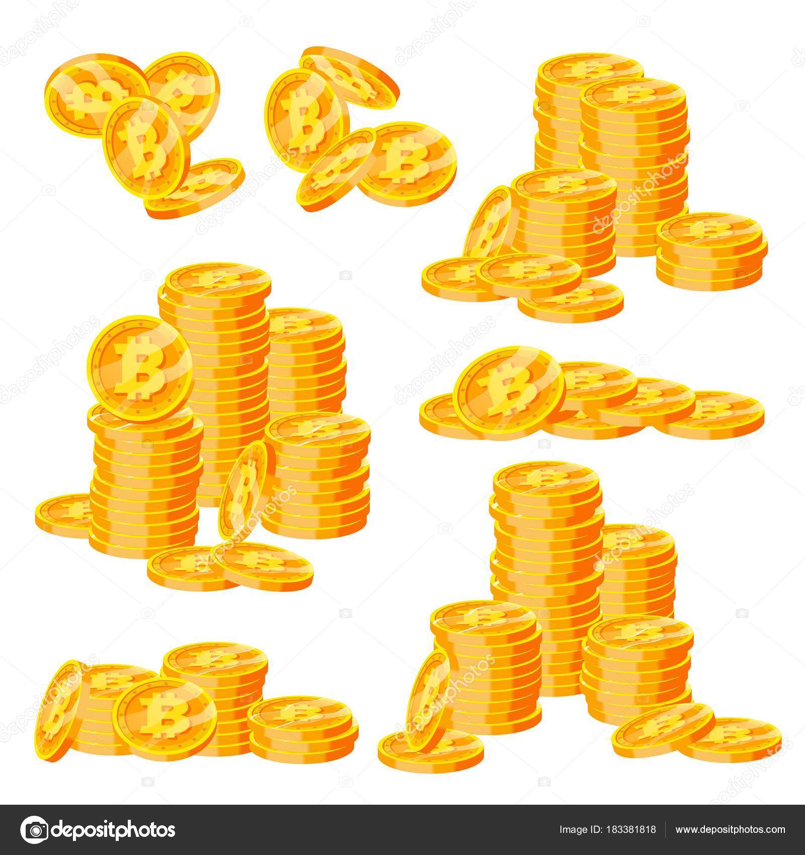 比特币栈设置向量。加密货币。虚拟货币。金币堆。业务加密币种。交易设计。独立平板卡通插图图库矢量图©pikepicture 183381818
