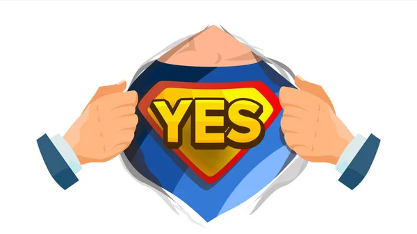 Ja Zeichenvektor. Superheld offenes Hemd mit Schildabzeichen. isolierte flache Comic-Illustration — Stockvektor