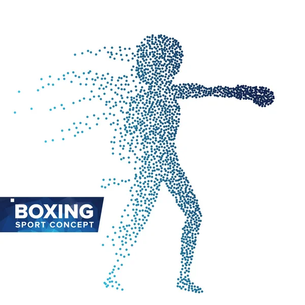 Boxing Player Silhouette Vector. Halftone Dots. Dynamic Boxing Athlete In Action. Flying Dotted Particles. Sport Banner Concept. Isolated Abstract Illustration — Stock Vector