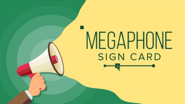 Megafon insan eli vektör. Seçimleri sembolü. Megafon. İş, tanıtım için Banner. Düz çizgi film illüstrasyon
