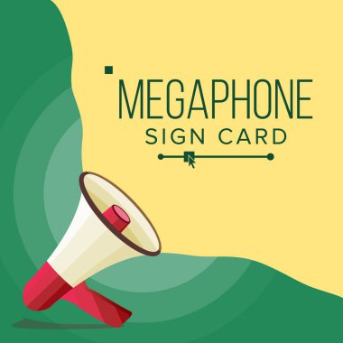Hoparlör afiş vektör. Pazarlama işareti, reklam. Megafon. Sosyal medya pazarlama kavramı. Düz çizgi film illüstrasyon
