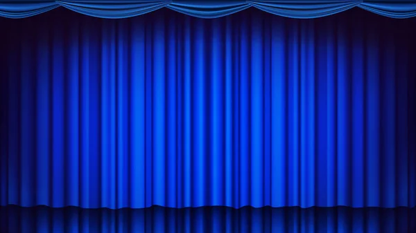 Blue Theater Curtain Vector. Theater, Opera Or Cinema Empty Silk Stage, Blue Scene. Realistic Illustration — Stock Vector