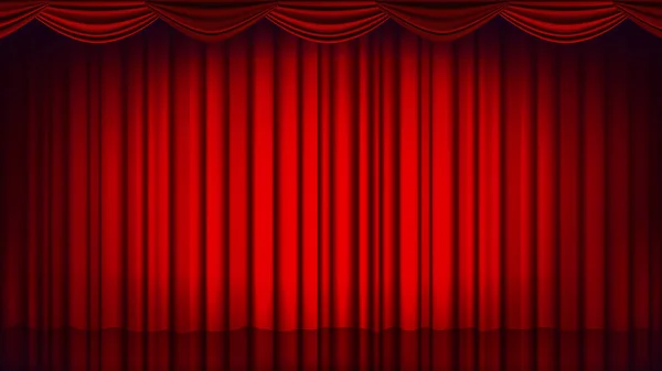 Red Theater Curtain Vector. Theater, Opera Or Cinema Empty Silk Stage, Red Scene. Realistic Illustration — Stock Vector