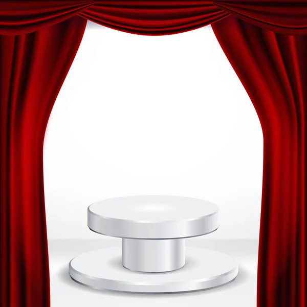 Podium Under Red Theater Curtain Vector. Premio Ceremonia. Presentación. Pedestal para ganadores. Ilustración aislada — Vector de stock