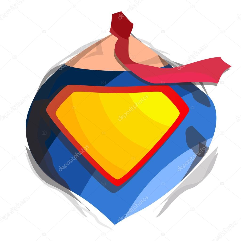 Superhero Logo Vector. Yellow, Red Shield. Emblem template. Flat Cartoon Comic Illustration