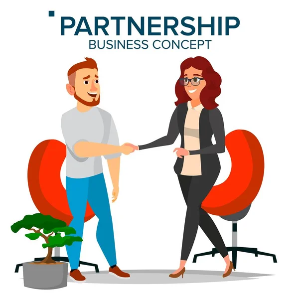 Konsep Kemitraan Bisnis Vektor. Business Man And Business Woman. Salam Shake. Konsep Kerjasama Perusahaan. Ilustrasi Kartun Datar Terisolasi - Stok Vektor