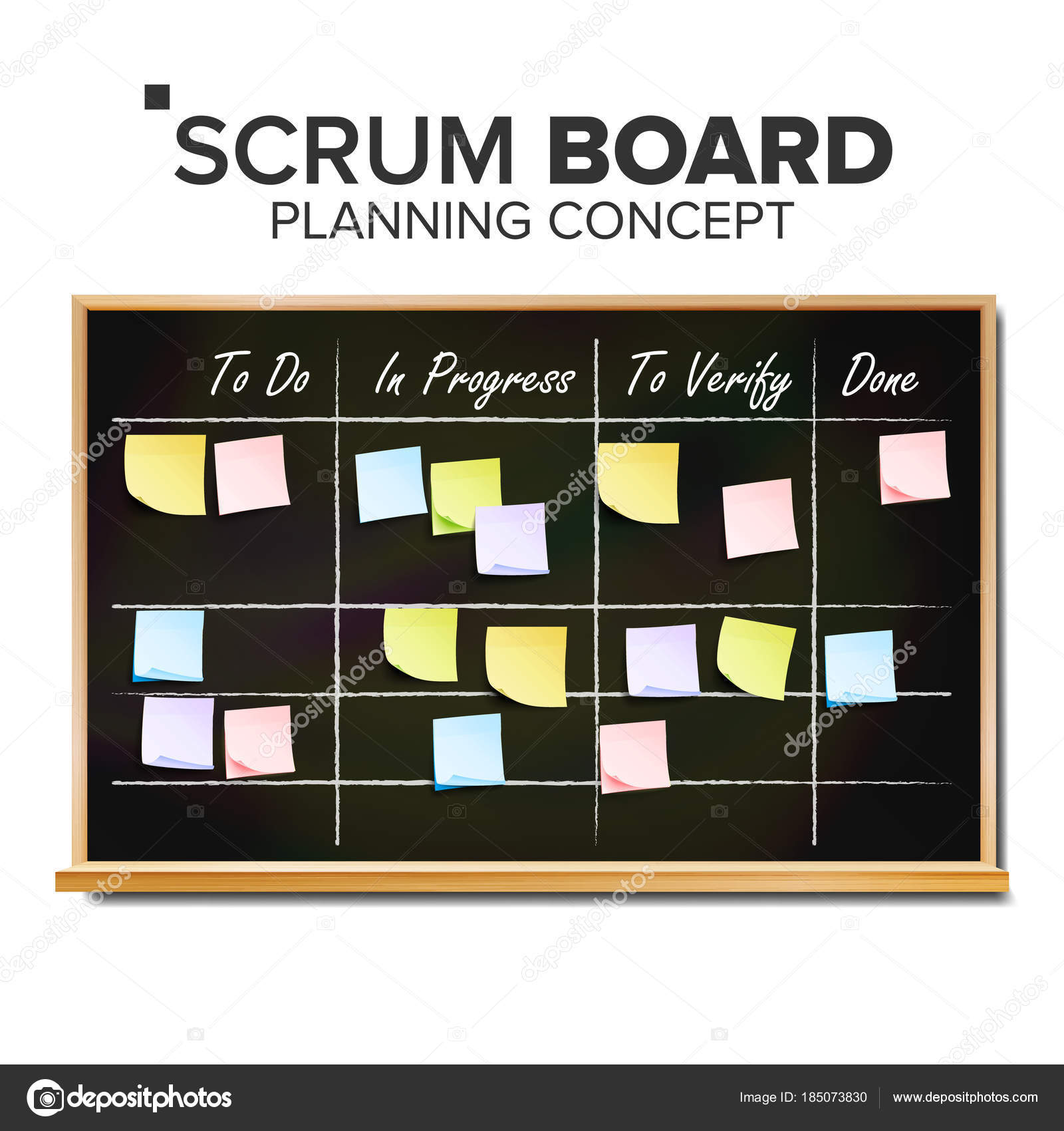 Kanban board Vector. Sticky Notes. Business Working Process Management