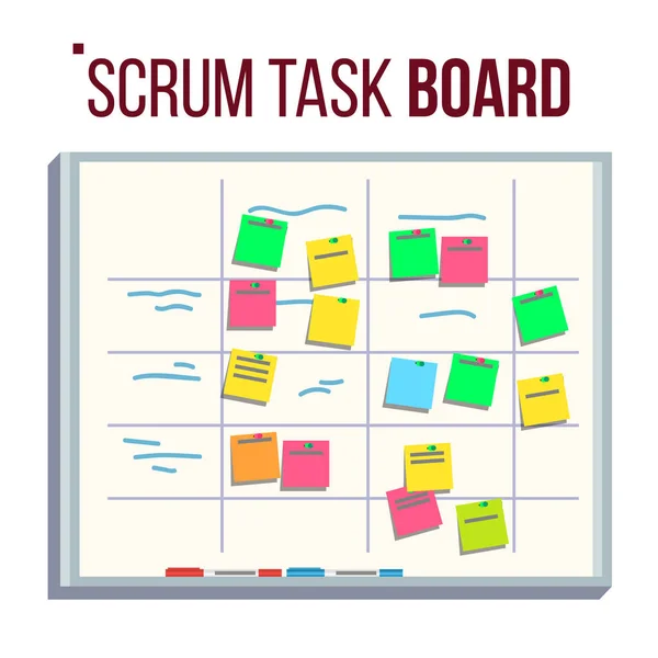 Conseil de planification vecteur. Agile Board. Tâches de développement d'équipe. Plein de tâches. Illustration plate — Image vectorielle