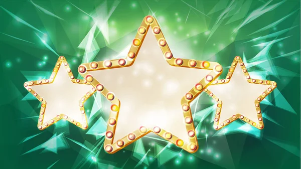 Gouden ster Frame Vector. Schoonheid Diamond drie sterren embleem. Stralen. Shine Lamp. Reclame ontwerpelement. Decoratie illustratie — Stockvector