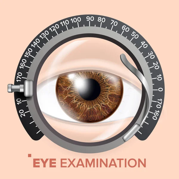 Banner vettoriale per test oculari. Consultazione clinica. Optometrist Check. Illustrazione dello sfondo medico — Vettoriale Stock