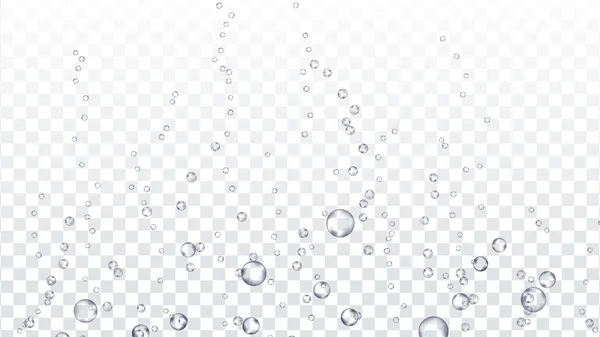 Bubbles Underwater Transparent Vector. Water Air Or Shower Drops. Fizzy Air. Under Sea Water. Soda Effect. Isolated On Transparent Background Realistic Illustration — Stockvector