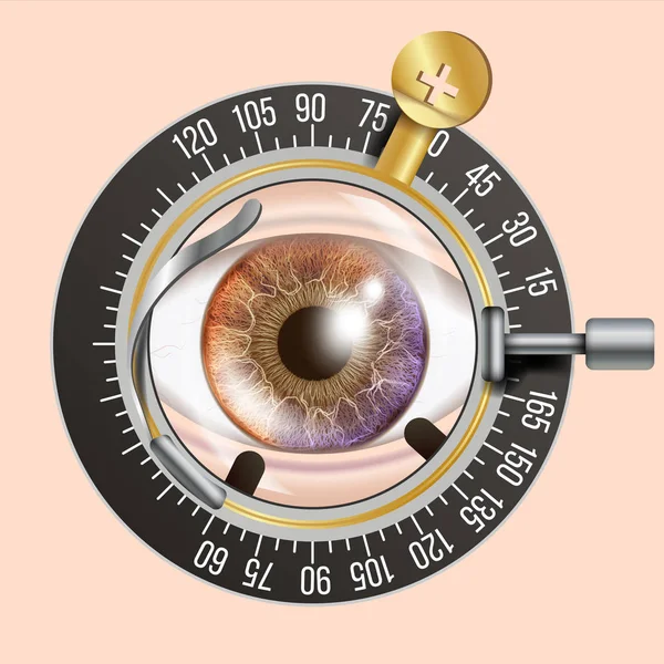 Eye Test Banner Vector. Trail Frame. Diagnostic Equipment. Optometrist Check. Care Illustration — Stock Vector