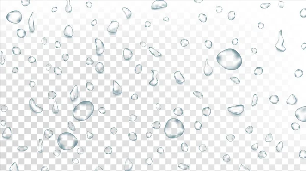 Water Drops Background Vector. Water Splash. Droplet Icon. Natural Dew. Smooth Shape. Rain Splash. Steam Vapor Dew. Isolated On Transparent Background Illustration — Stock Vector