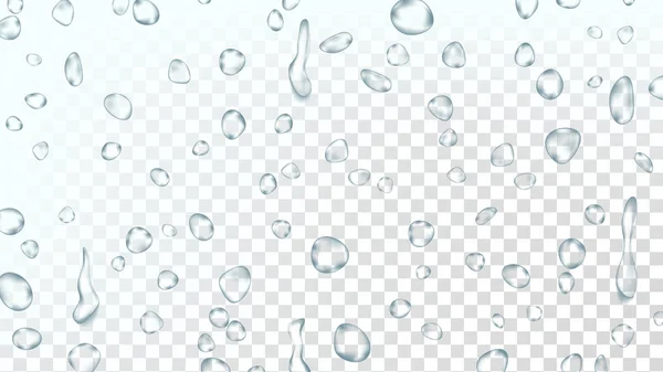 Water Drops Background Vector. Clean Fresh Water. Abstract Bubble. Freshness Concept. Liquid Texture. Shower Flux. Isolated On Transparent Background Illustration — Stockvector