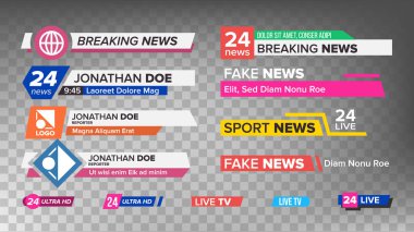 TV News Bars Set Vector. Sign Of Lower Third. Streaming Video News Sign. Isolated Illustration clipart