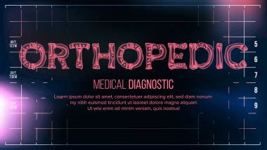 Ortopedik afiş vektör. Tıbbi geçmişi. Şeffaf Roentgen x-ışını metin kemikleri. Radyoloji 3d tarama. Tıbbi sağlık tipografi. Fütüristik teknoloji illüstrasyon