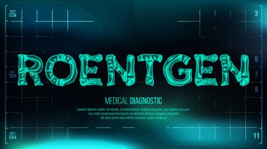 Roentgen Banner Vector. Medical Background. Transparent Roentgen X-Ray Text With Bones. Radiology 3D Scan. Medical Health Typography. Futuristic Technology Illustration clipart
