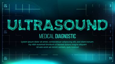 Ultrason afiş vektör. Tıbbi geçmişi. Şeffaf Roentgen x-ışını metin kemikleri. Radyoloji 3d tarama. Tıbbi sağlık tipografi. Fütüristik teknoloji illüstrasyon